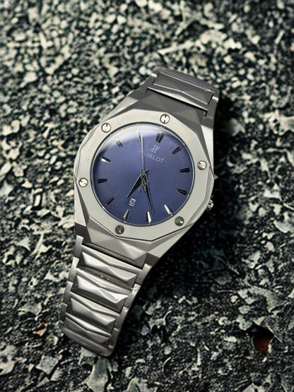 Luxury HUBLOT-Inspired Silver Stainless Steel Watch